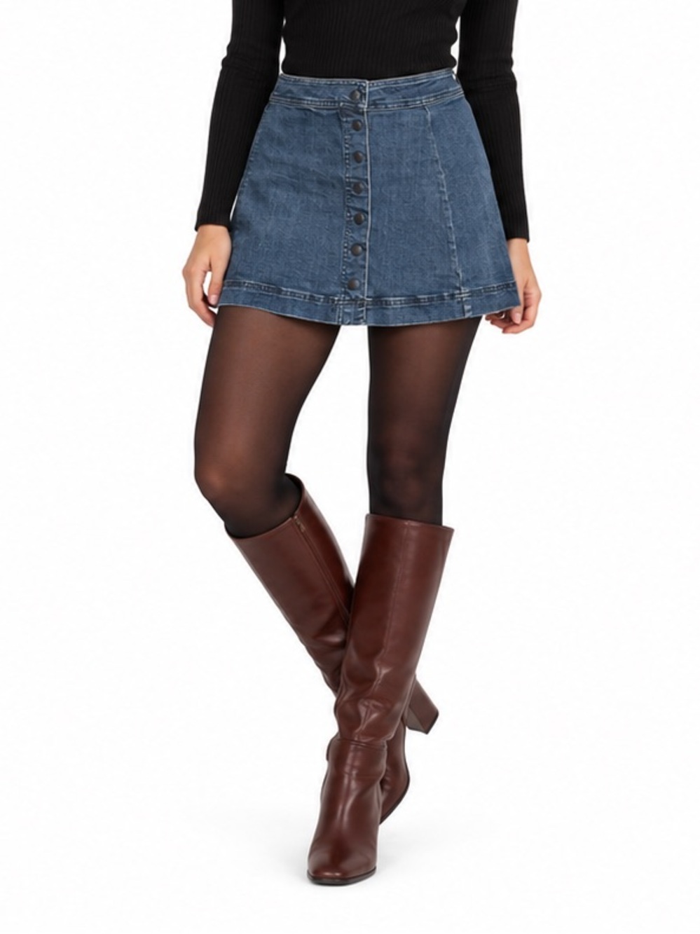 Free People Size 10 Denim Button Front A-Line Mini Skirt Blue Jean
